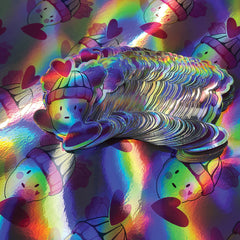 Dettaglio effetto olografico su adesivi personalizzati